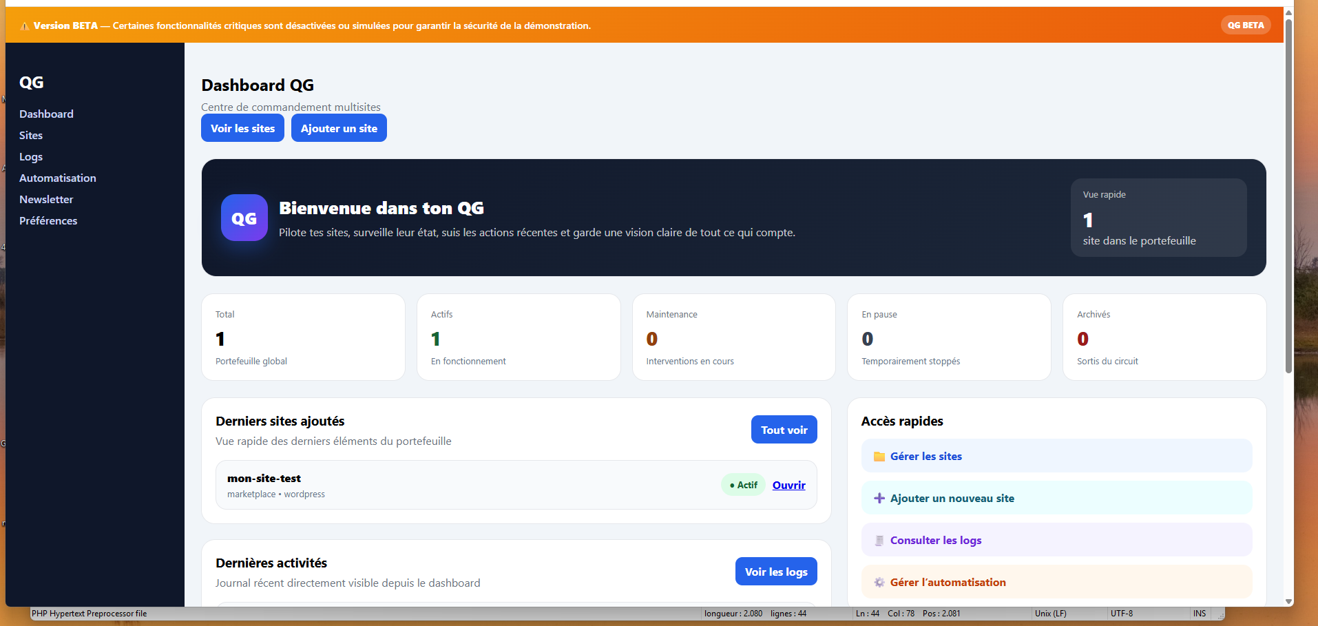 Capture QG dashboard